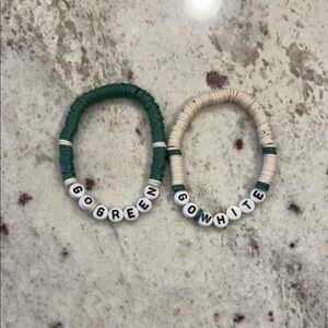 Go Green and go White stretchy friendship Bracelets MSU Michigan state Spartans